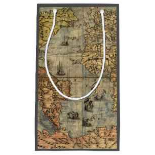 World Map Vintage Historical Antique Atlas Small Gift Bag