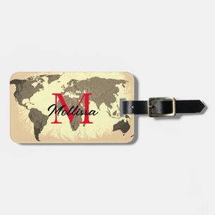 World Map Vintage Monograms Traveller Elegant Cool Luggage Tag