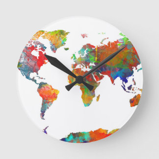 world map watercolor 18 round clock