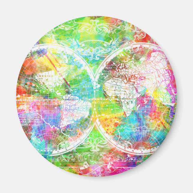 world map watercolor 28 magnet (Front)