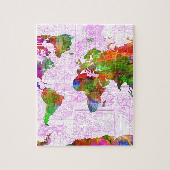 world map watercolor  4 jigsaw puzzle (Vertical)