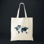World Map Watercolor Navy Double-sided. Tote Bag<br><div class="desc">Featuring a lovely watercolor world map.</div>