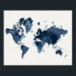 World Map Watercolor Navy Poster<br><div class="desc">Featuring a navy watercolor world map.</div>
