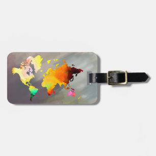 World Map Watercolor Painted Elegant Clean vintage Luggage Tag