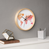 World Map Watercolor Wall Clock