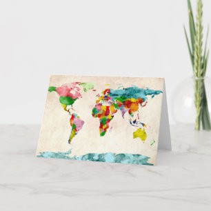 World Map Watercolors Card