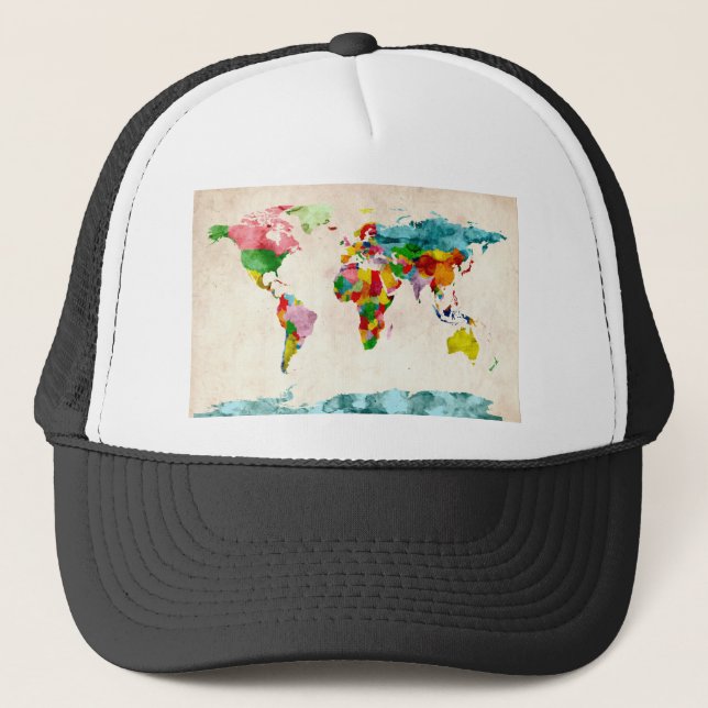 World Map Watercolors Trucker Hat (Front)