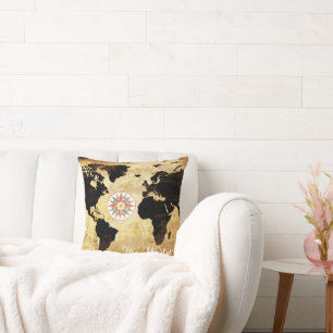 World-map with compass-rose cushion