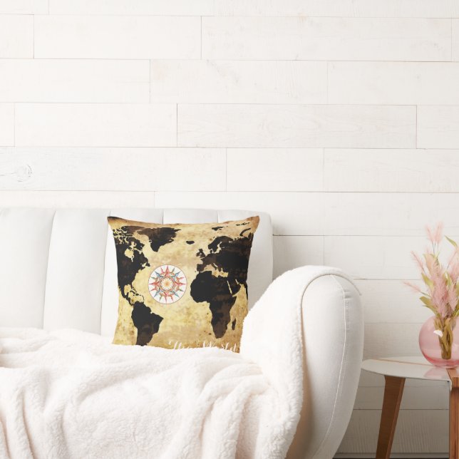 World-map with compass-rose cushion (Couch)