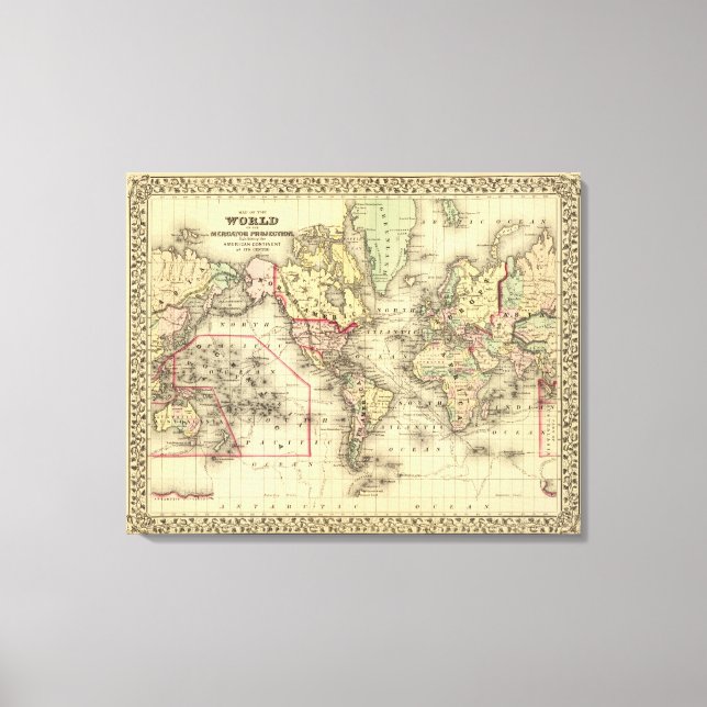 World Map with Explorers' sea routes Canvas Print (Front)