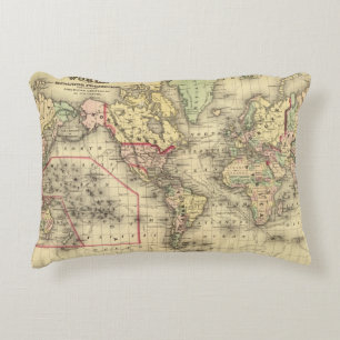 World Map with Explorers' sea routes Decorative Cushion