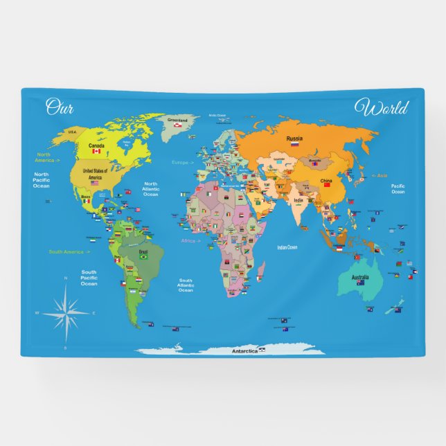 World Map with Flags  Banner (Horizontal)