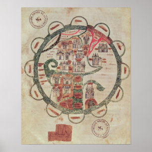 World map with Jerusalem in the centre Poster