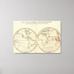 World Map with Latitude and Longititude Canvas Print
