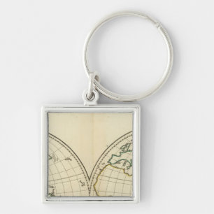 World Map with Latitude and Longititude Key Ring