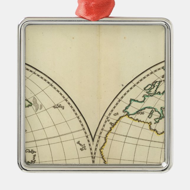 World Map with Latitude and Longititude Metal Tree Decoration (Front)