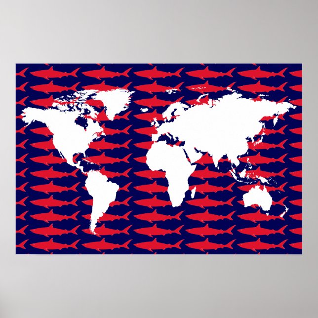 world map with sharks poster (Front)