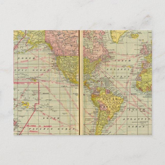 World map with shipping lanes postcard (Front)