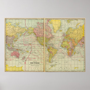 World map with shipping lanes poster