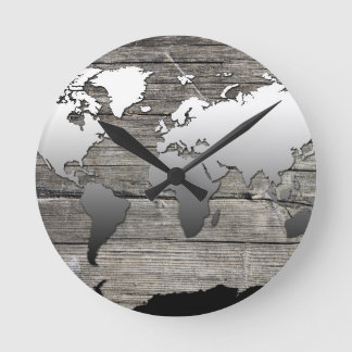 world map wood 13 round clock