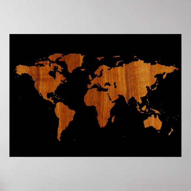 world map - wood texture poster (Front)