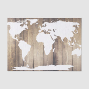 World Map World Explorer & Rustic Wood Planks Tissue Paper