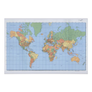 World Maps, Printed Map Poster