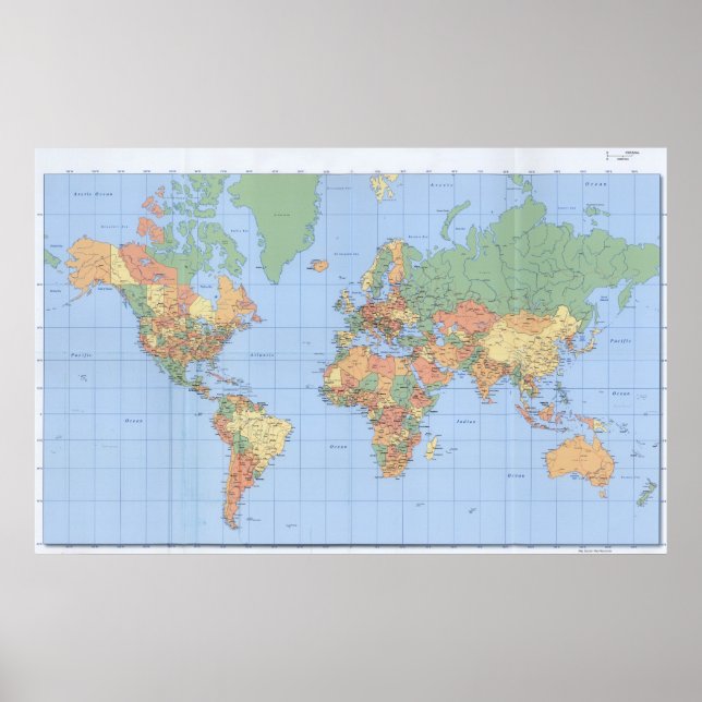 World Maps, Printed Map Poster 23x36 or other size (Front)