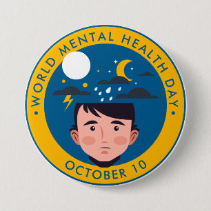 World Mental Health Day, man 7.5 Cm Round Badge