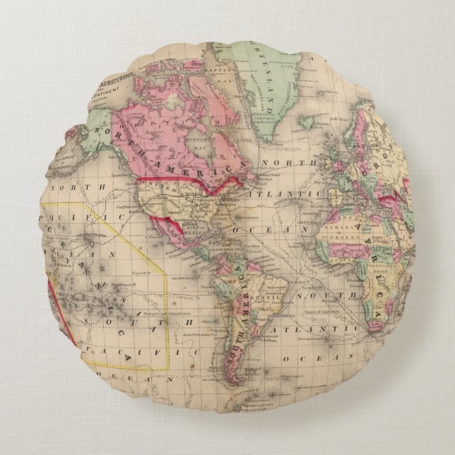 World Mercator proj Map by Mitchell Round Cushion (Front)