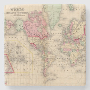 World Mercator proj Map by Mitchell Stone Coaster