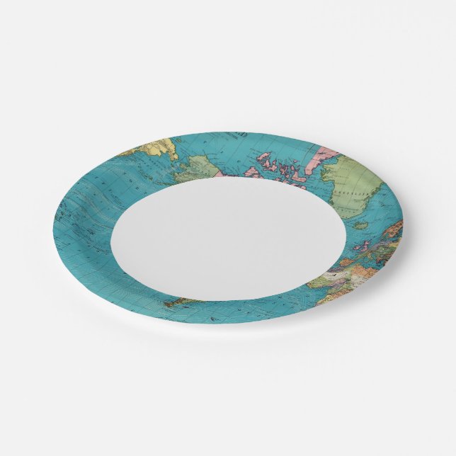 World, Mercator's Projection Paper Plate (Angled)