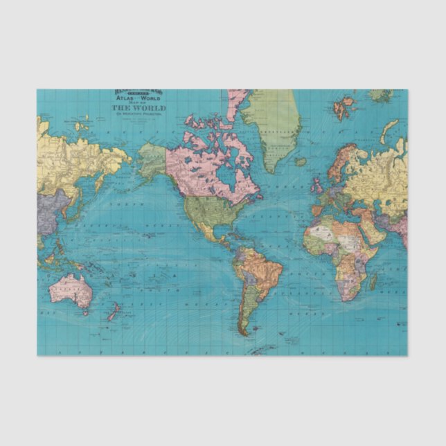 World, Mercator's Projection Tissue Paper (Front)