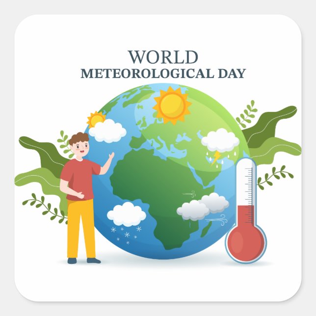 World Meteorological Day Square Sticker (Front)