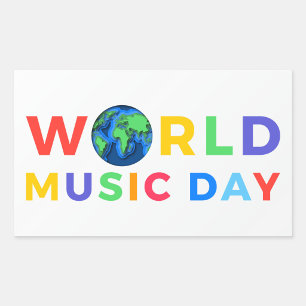 World Music Day Colourful Typography Art  Rectangular Sticker