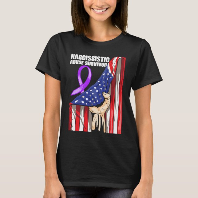World Narcissistic Abuse Awareness Flag Hand Survi T-Shirt (Front)