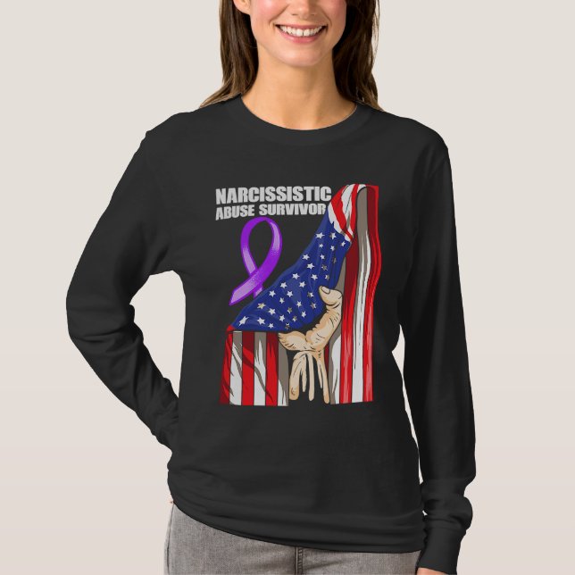 World Narcissistic Abuse Awareness Flag Hand Survi T-Shirt (Front)