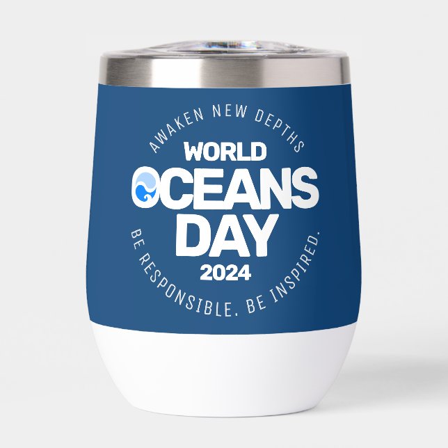 World Oceans Day Blue Stylised Earth Waves (Front)