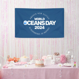 World Oceans Day Blue Stylised Earth Waves Banner