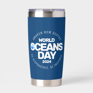 World Oceans Day Blue Stylised Earth Waves Insulated Tumbler