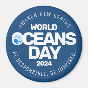 World Oceans Day Blue Stylised Earth Waves Magnet