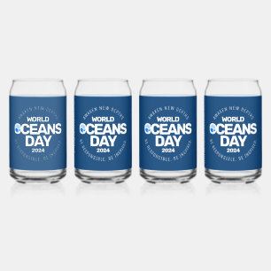 World Oceans Day Blue Stylized Earth Waves Can Glass
