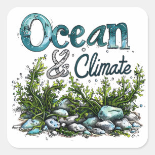 World Oceans Day - Ocean and Climate Sign Square Sticker