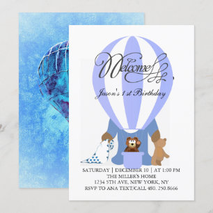 World of Blue Balloons First Birthday Invitation