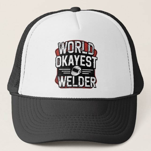 World Okayest Welder Retro Distressed Welder  Trucker Hat (Front)