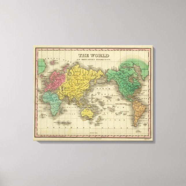 World On Mercator's Projection Canvas Print (Front)