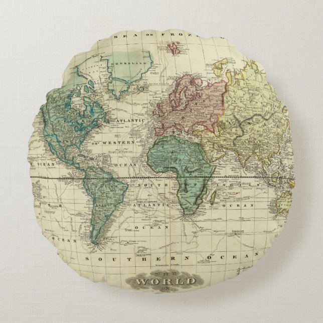 World on Mercators Projection Round Cushion (Front)