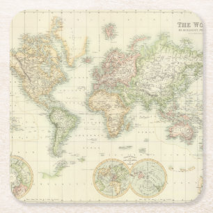 World On Mercator's Projection Square Paper Coaster