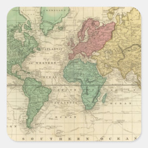 World on Mercators Projection Square Sticker