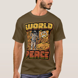World Peace Astronaut Moon Peace Flag  T-Shirt